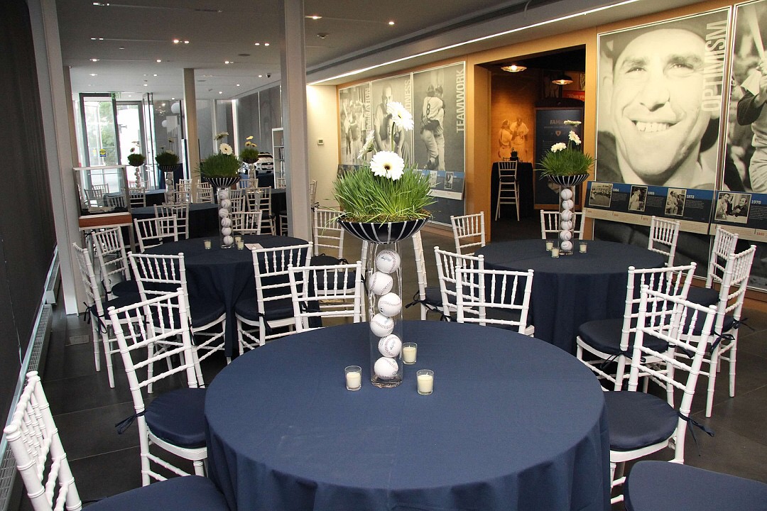 Banquet tables set up for an event at the Museum