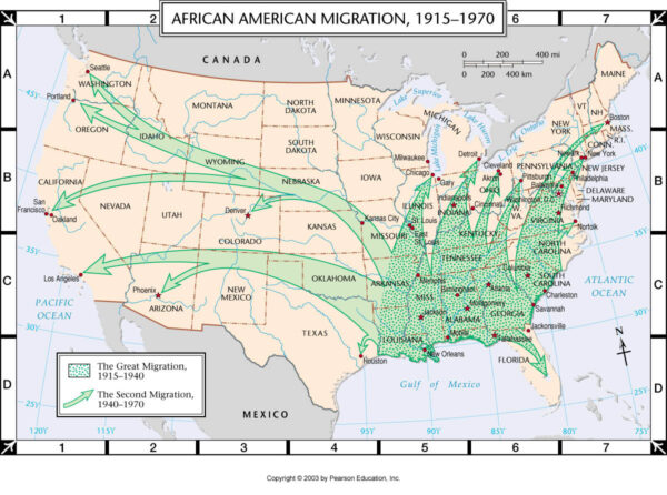 United States map showing African American Migration