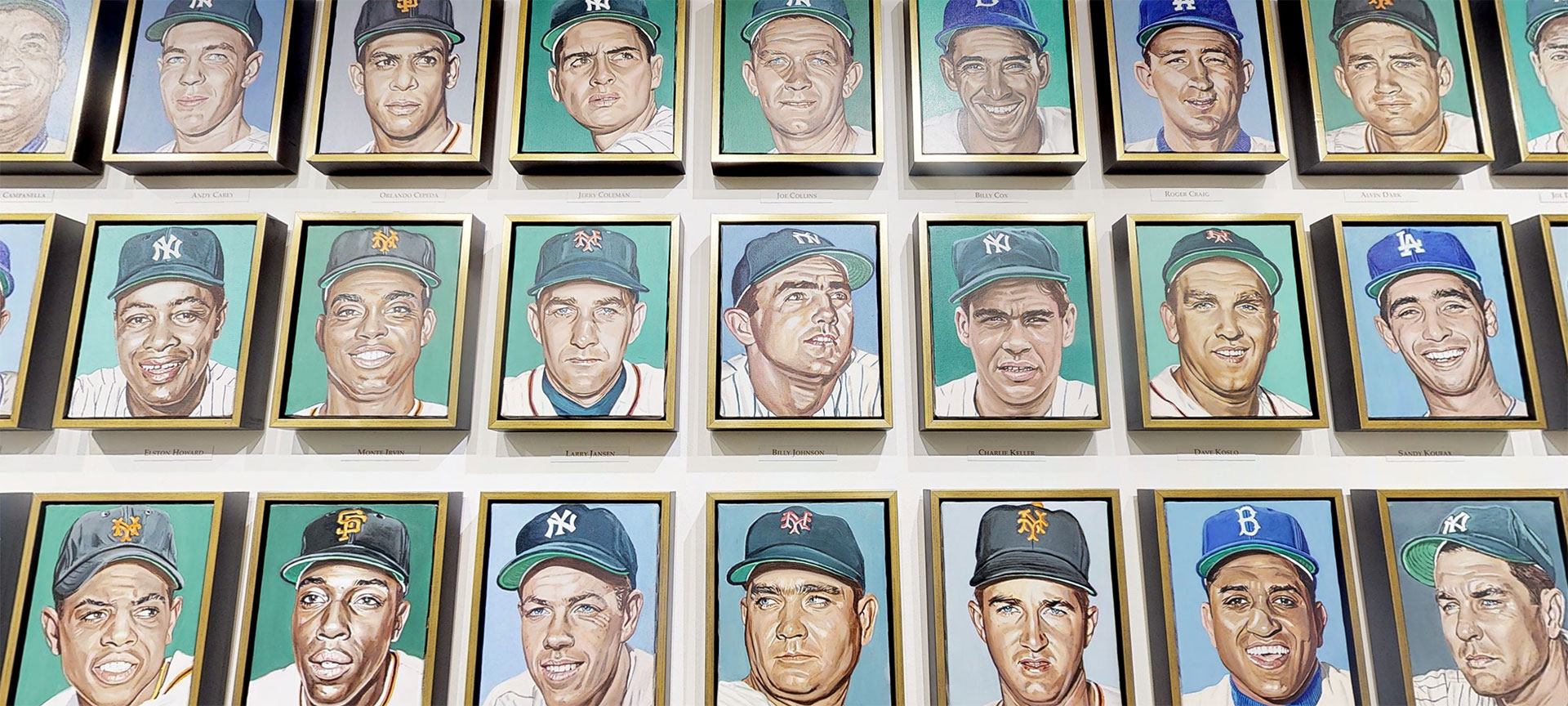 A close-up of portraits from the Golden Boys exhibition